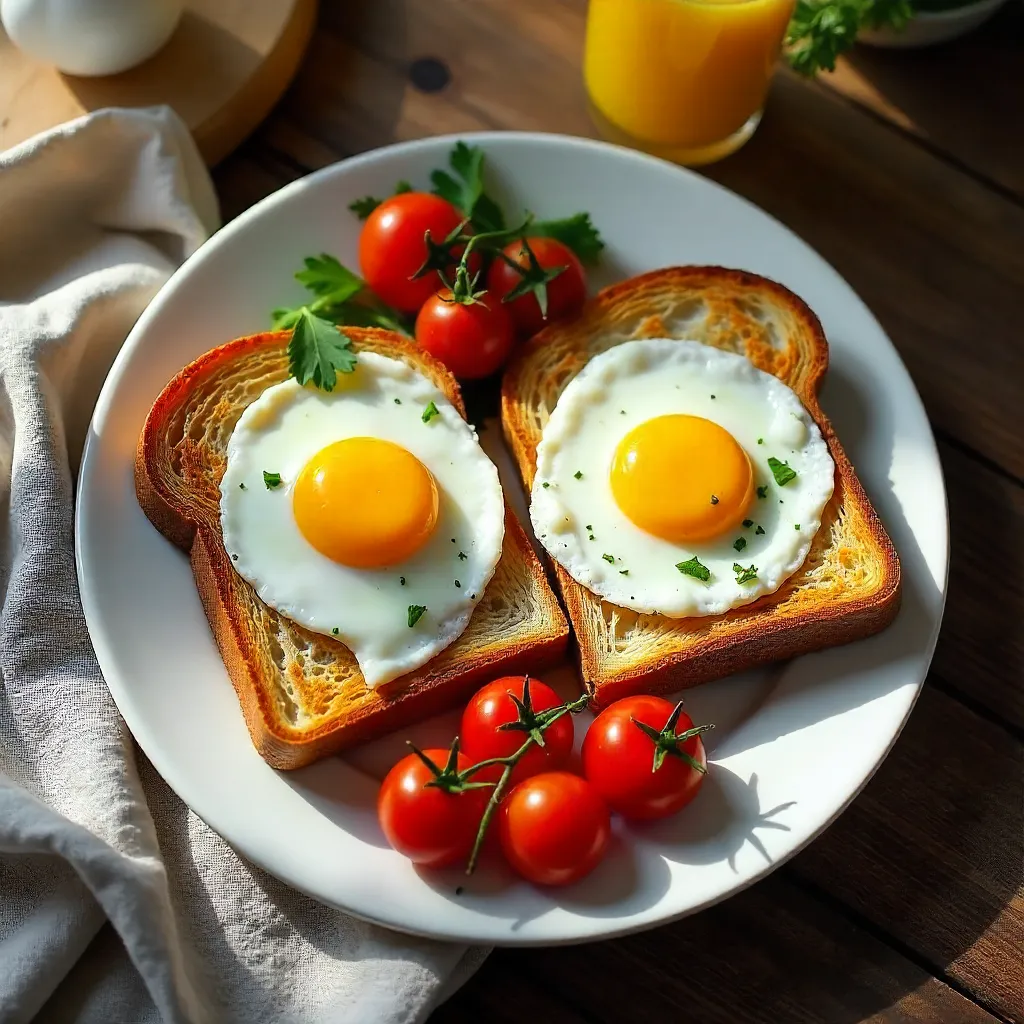 Sunny Morning Breakfast: Toast, Eggs, and Tomatoes