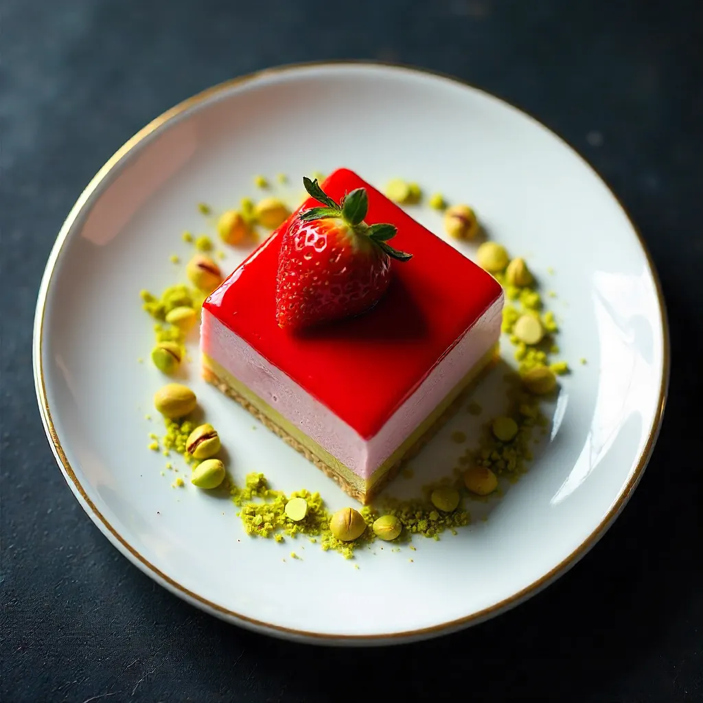 Overhead Gourmet Strawberry Pistachio Dessert