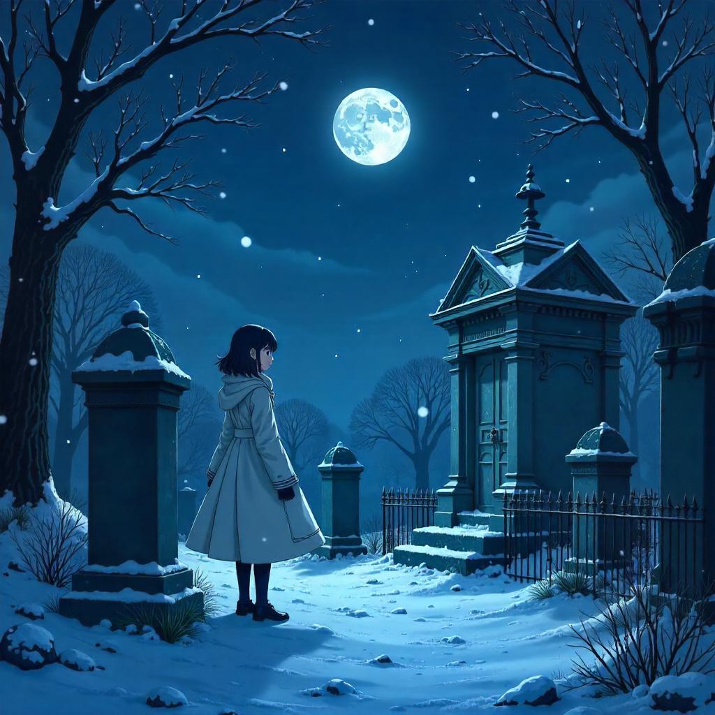 Ice Crystals in an Anime Graveyard at Night