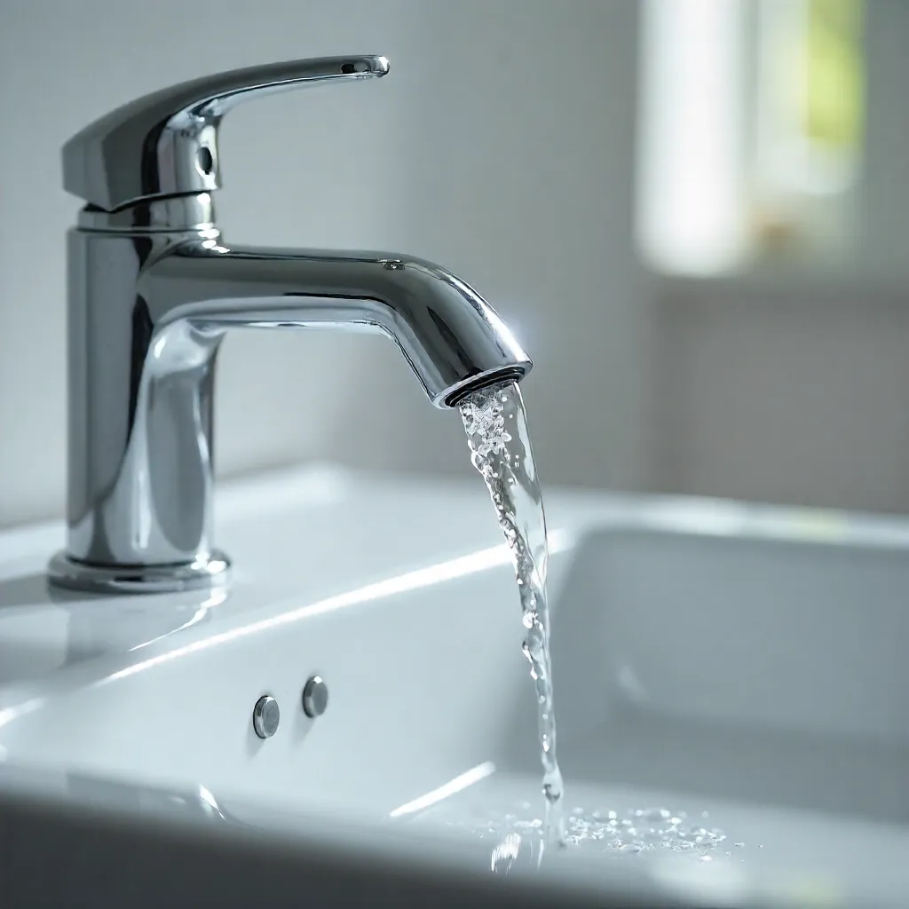 Macro Close-Up: Water from Faucet to Sink