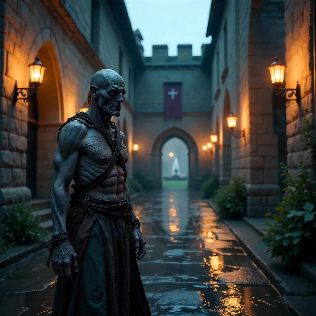 Zombie in a Photorealistic Castle Courtyard
