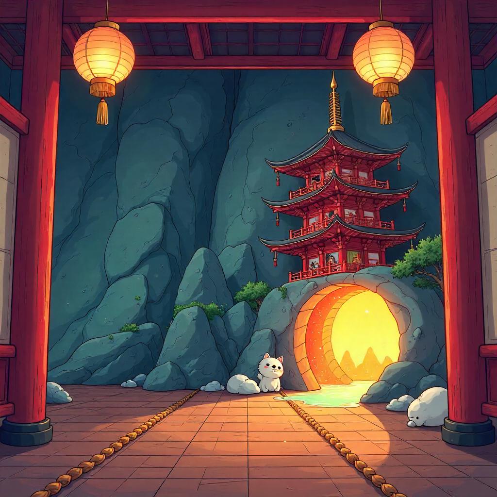 Cartoon Cave Hidden Inside a Pagoda