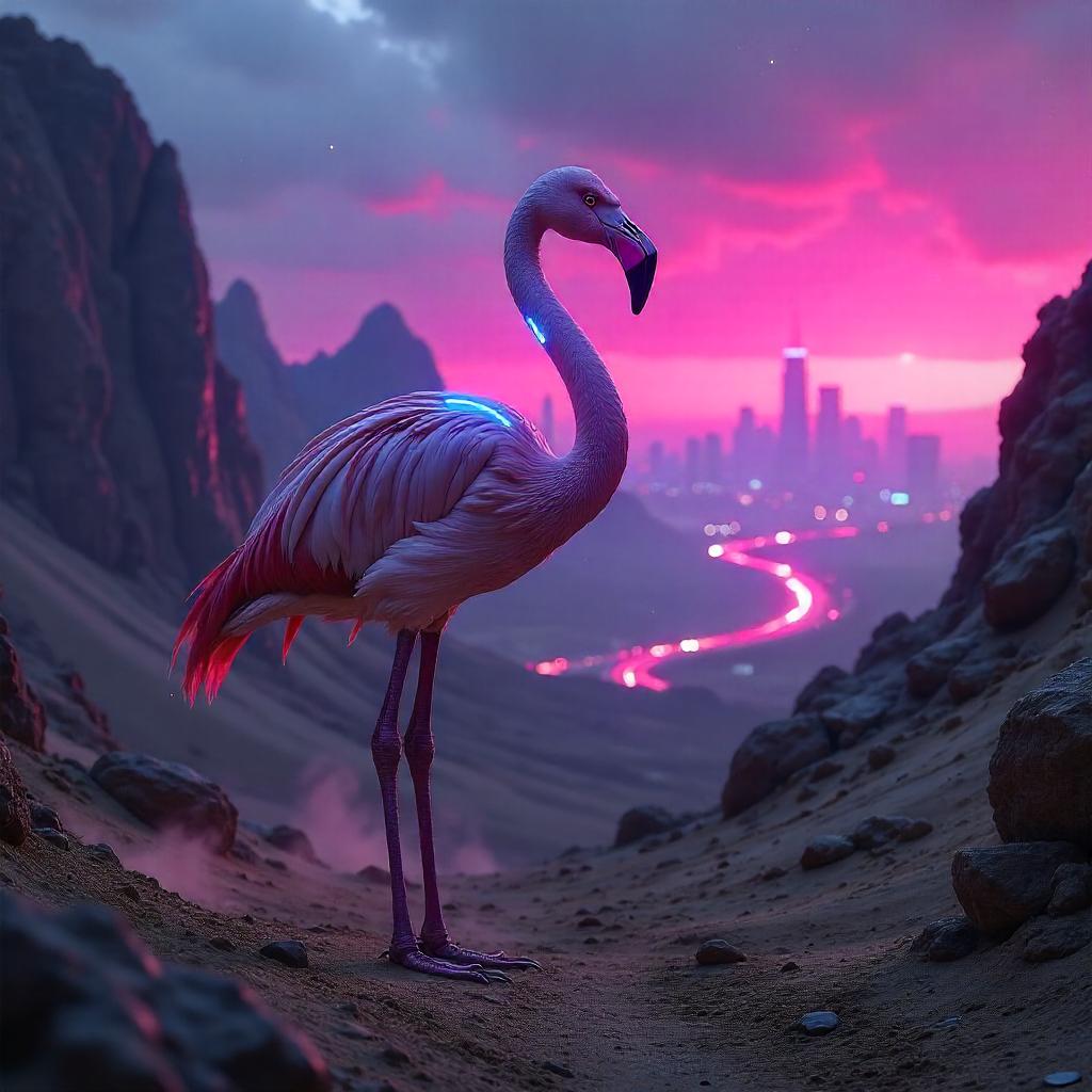 Neon Flamingo in the Badlands Cyberpunk