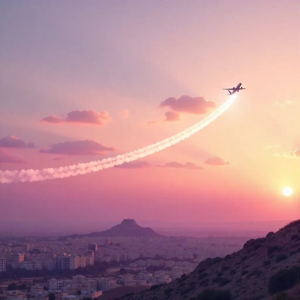 Pastel Sky Over Amman with Airplane Contrail
