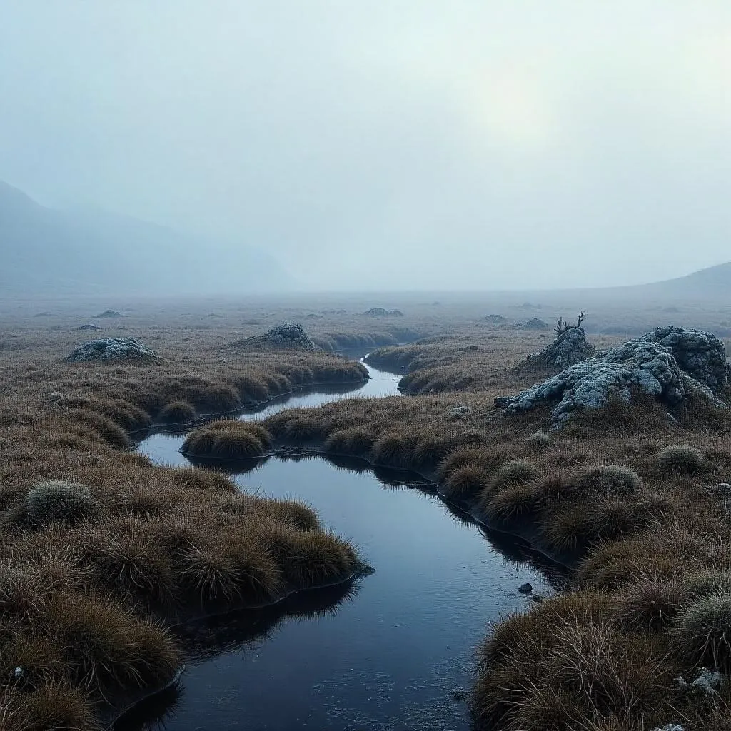 Photoreal Tundra in a Foggy Moorland
