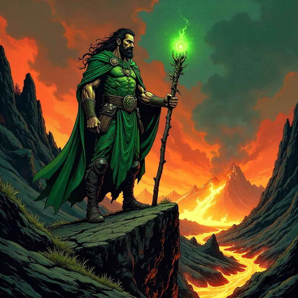 Druid of the Volcanic Peak: Comic-Style Battle