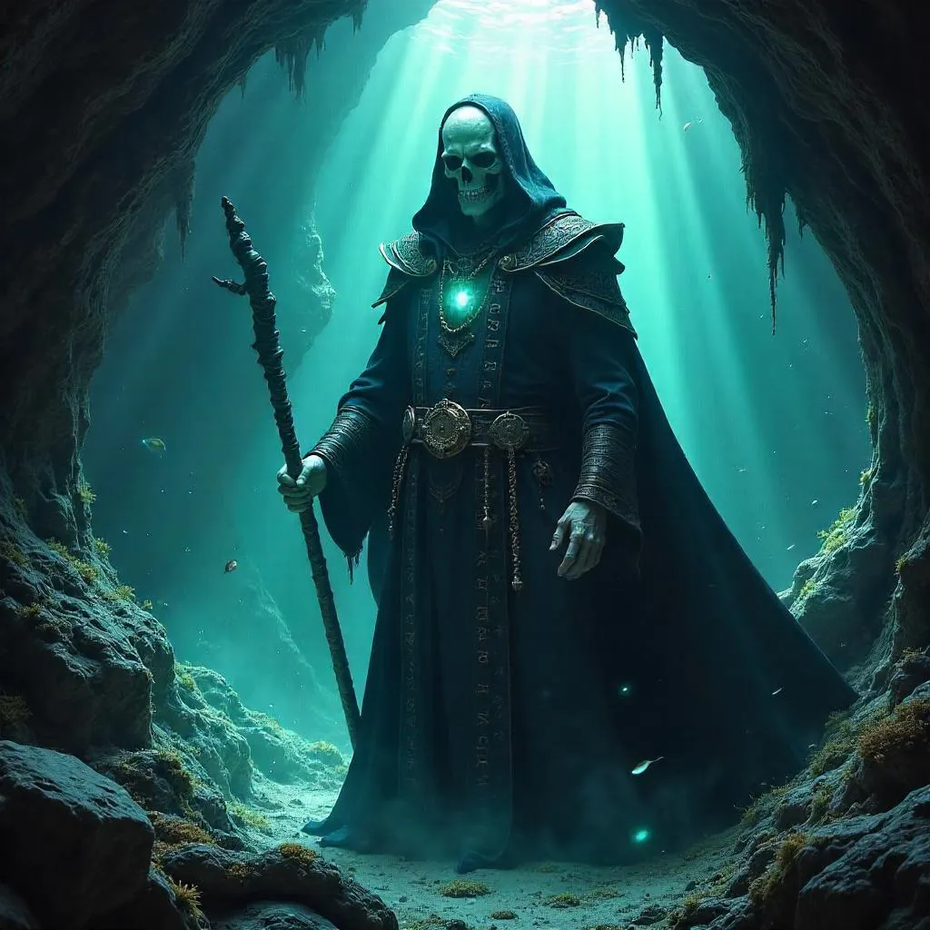 Photorealistic Lich in a Sunken Underwater Cave