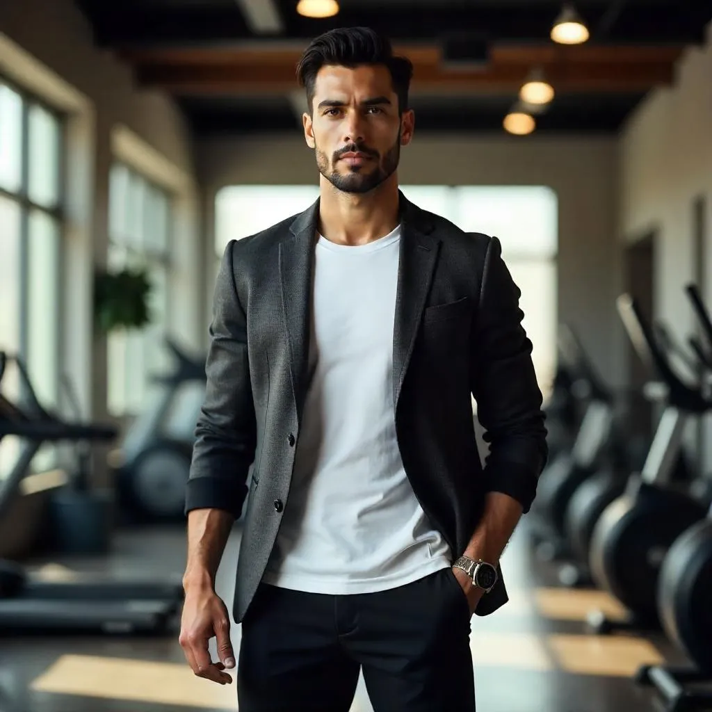 Elegant Latino Man in a Modern Gym - Photorealistic