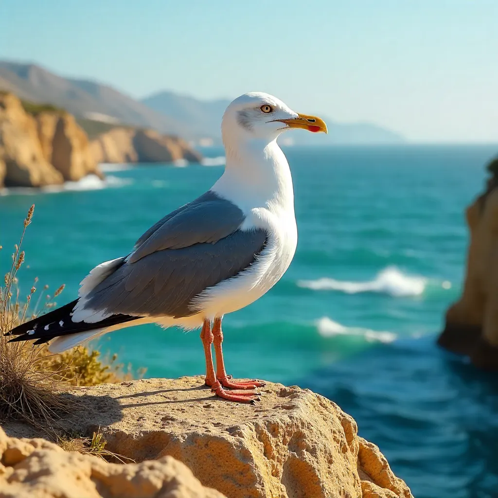 Majestic Seagull Over a Spanish Cliff