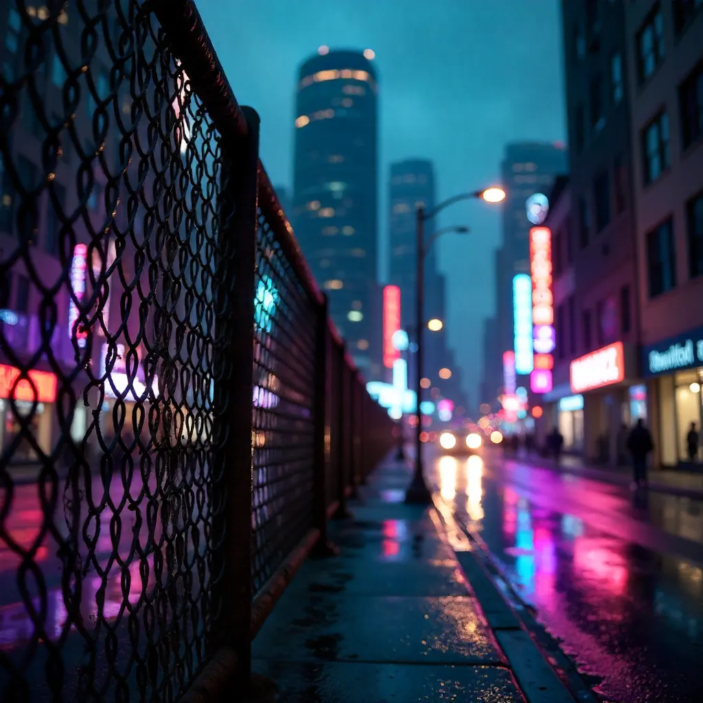 Dramatic Skyscrapers through Chain-Link Fence
