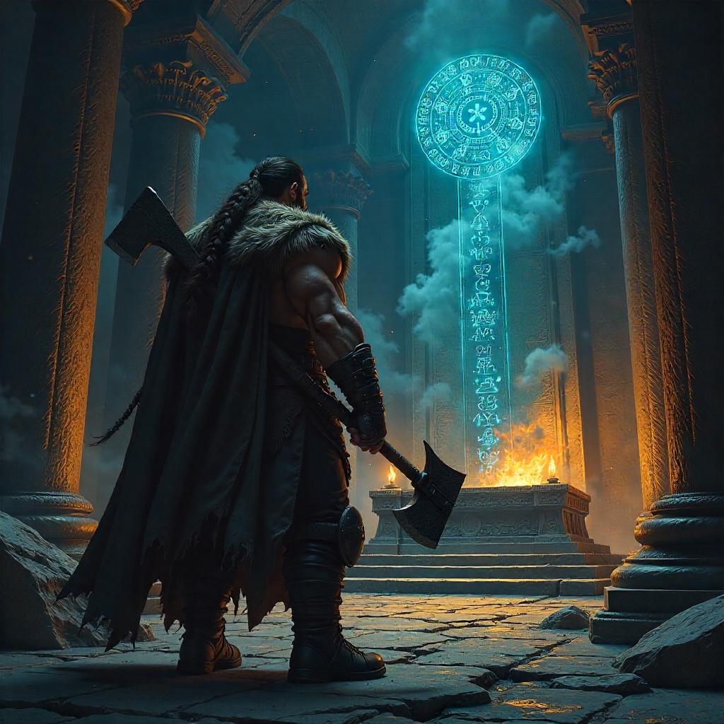 Barbarian at the Sacred Shrine — Digital Fantasy Art