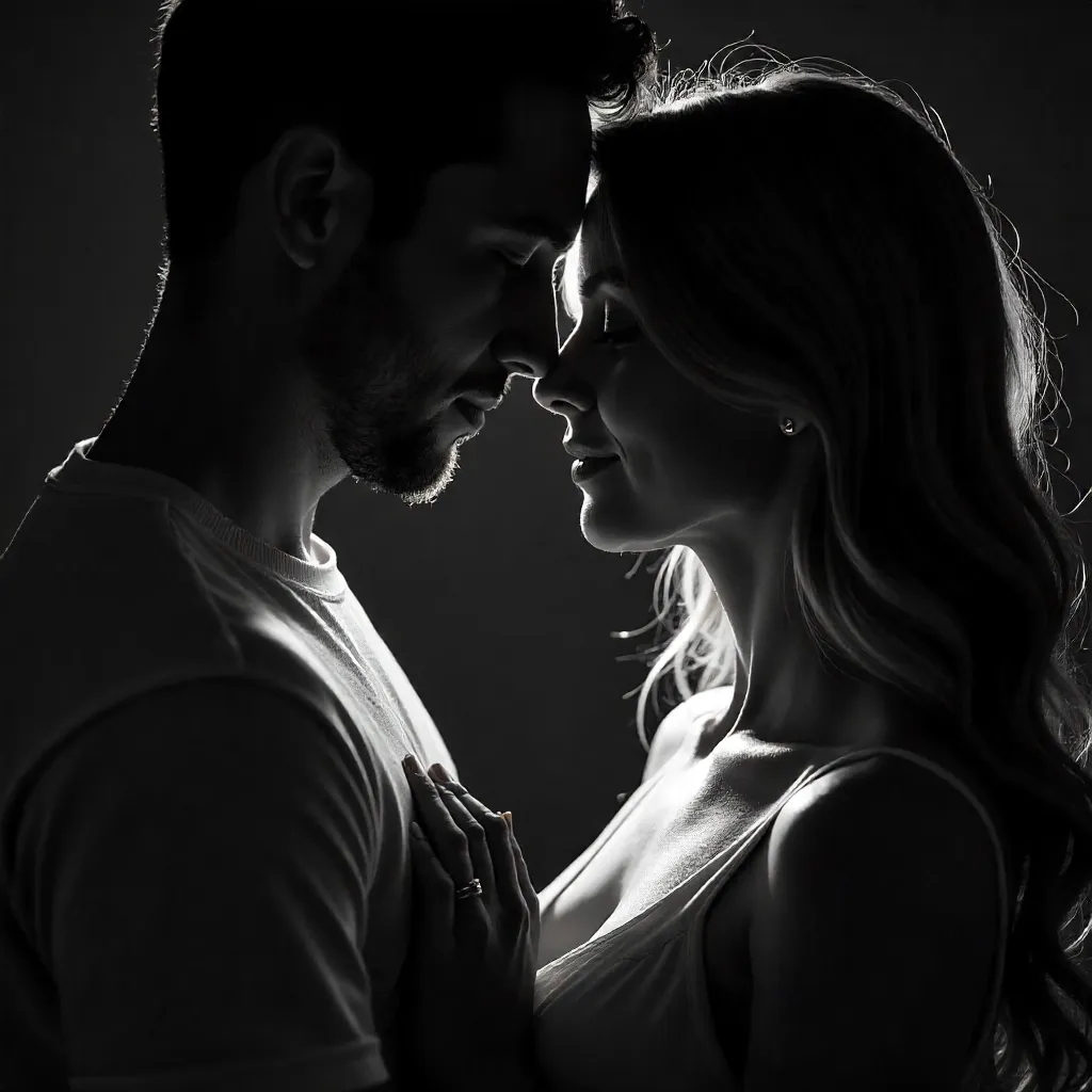 Chiaroscuro Embrace: Tender Black-and-White Close-Up