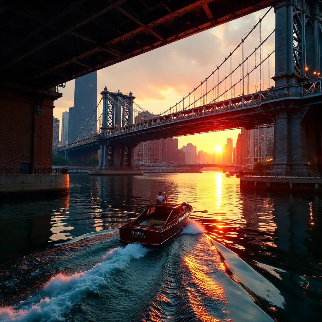 Golden Hour on the Chicago River Under Clark Street Bridge