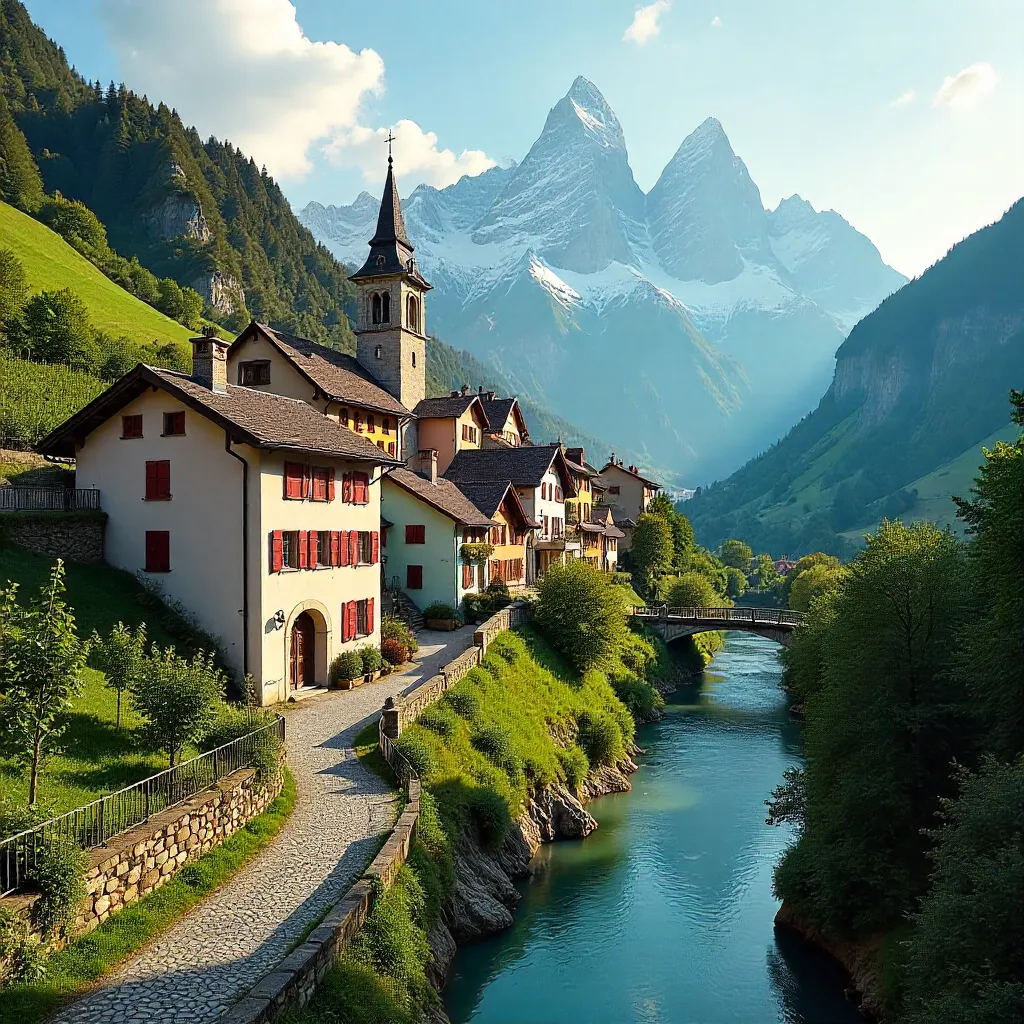 Alpine Bolzano Village with Dolomites Backdrop