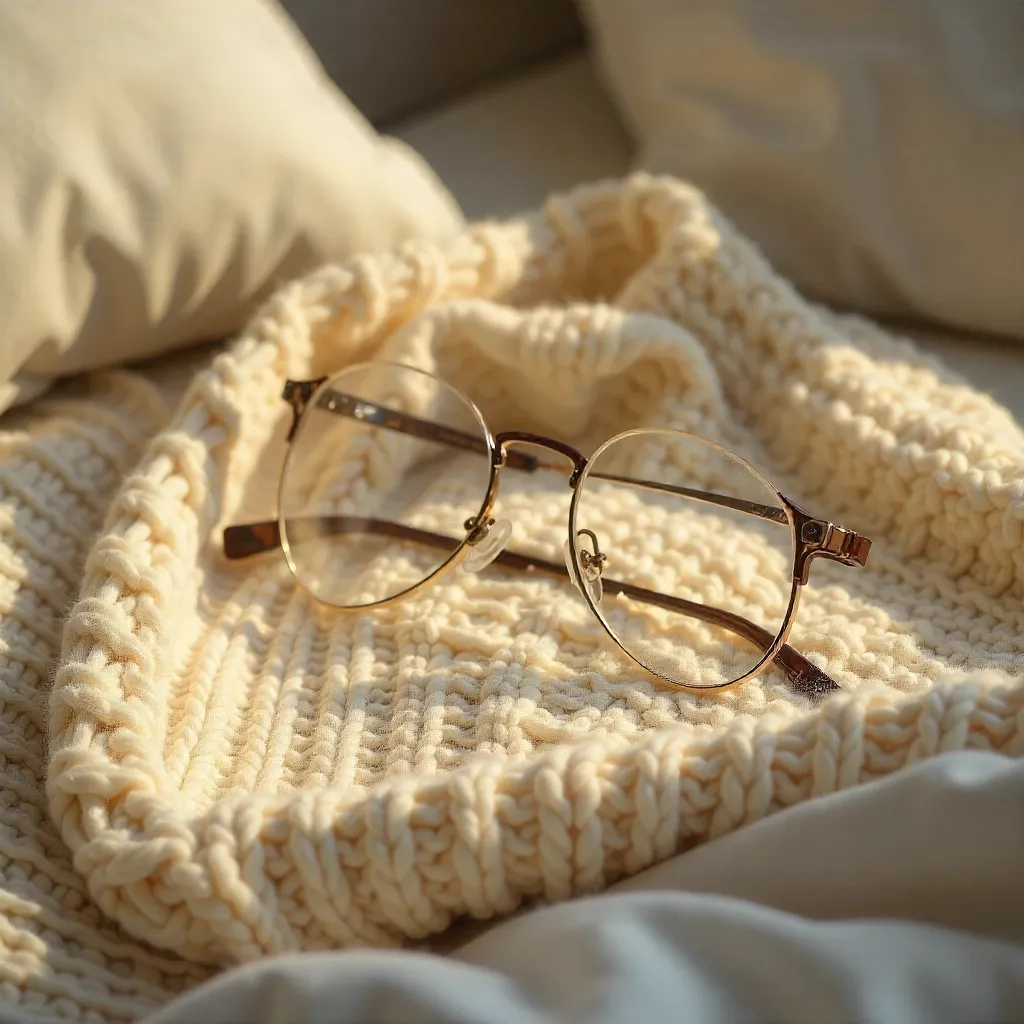 Cozy Beige Sweater on a Bed with Glasses