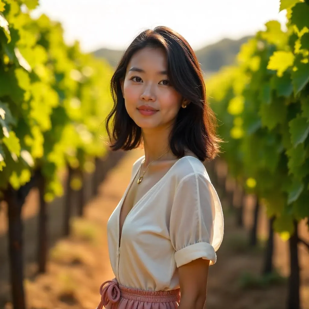 Golden Hour Portrait of a Young Asian Woman in a Vineyard