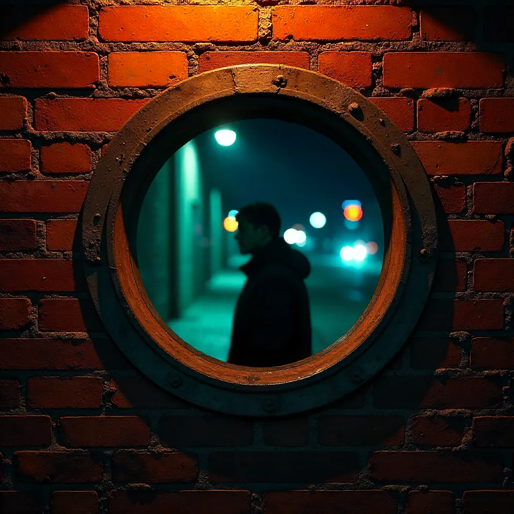 Blurred Silhouette in a Circular Frame on Berlin Brick Wall