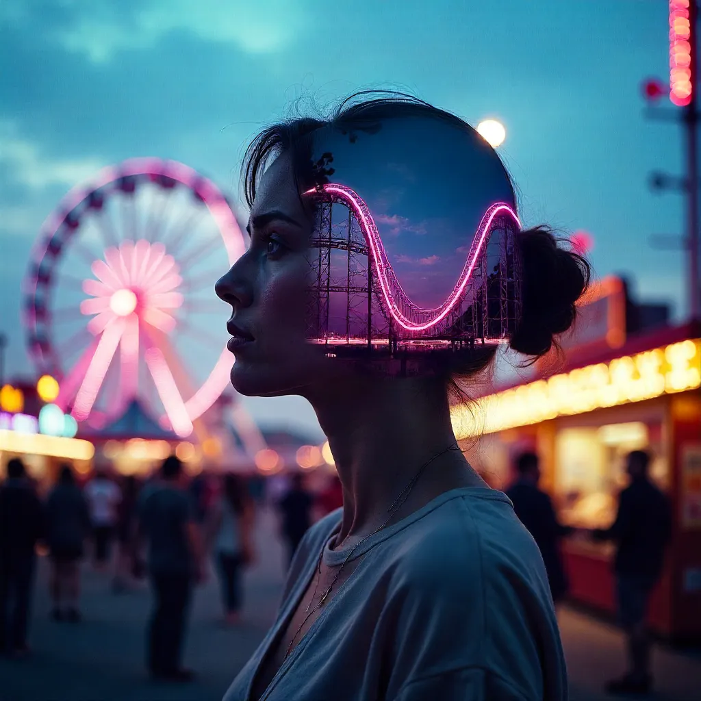 Loops of Thought: Double-Exposure Roller Coaster Portrait