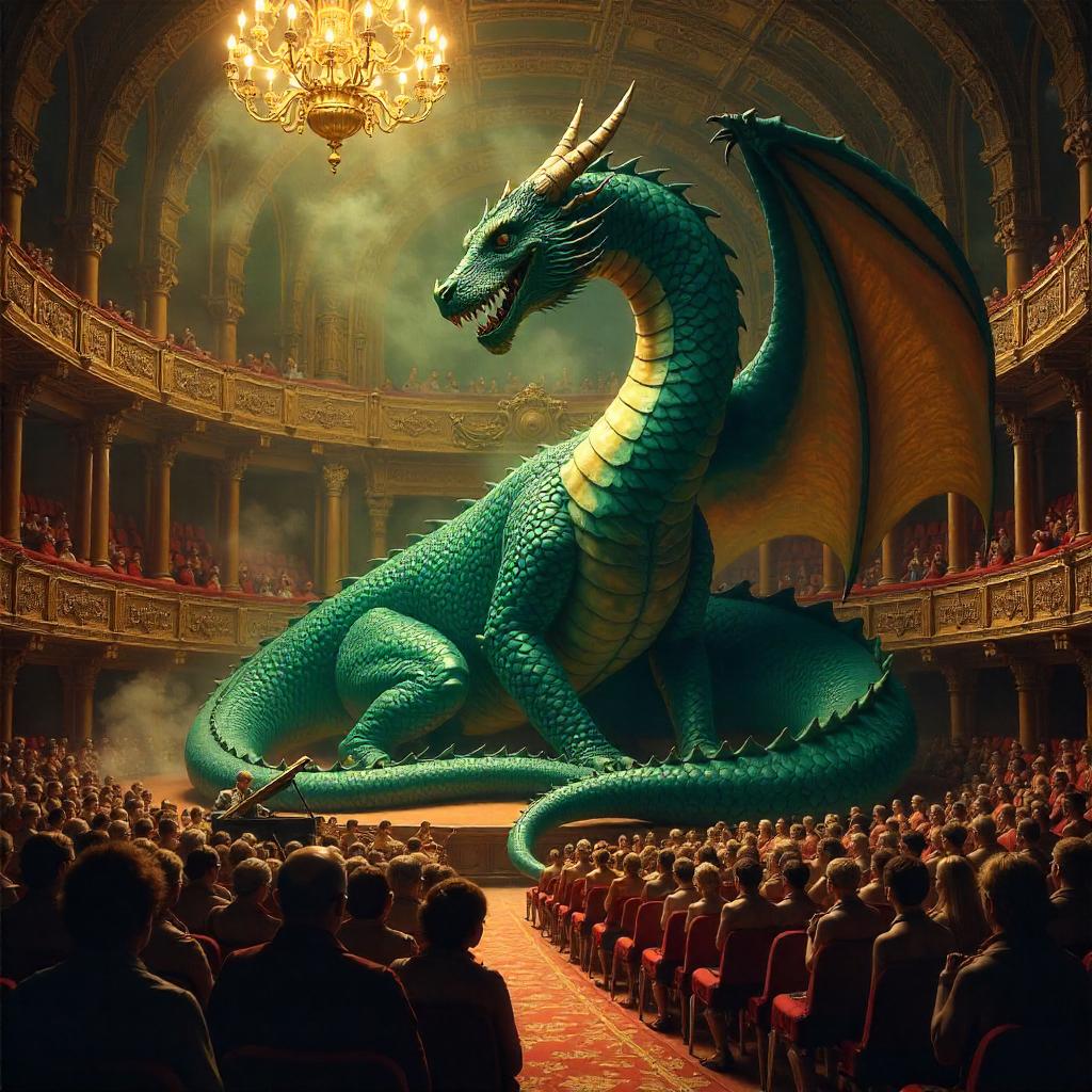 Dragon in the Grand Concert Hall: An Oil Painting