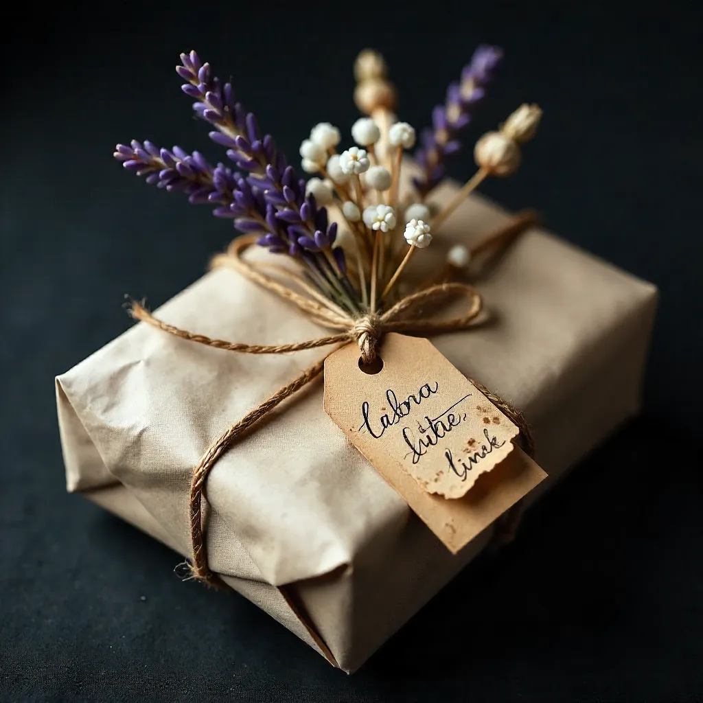 Vintage Wrapped Gift with Dried Flowers