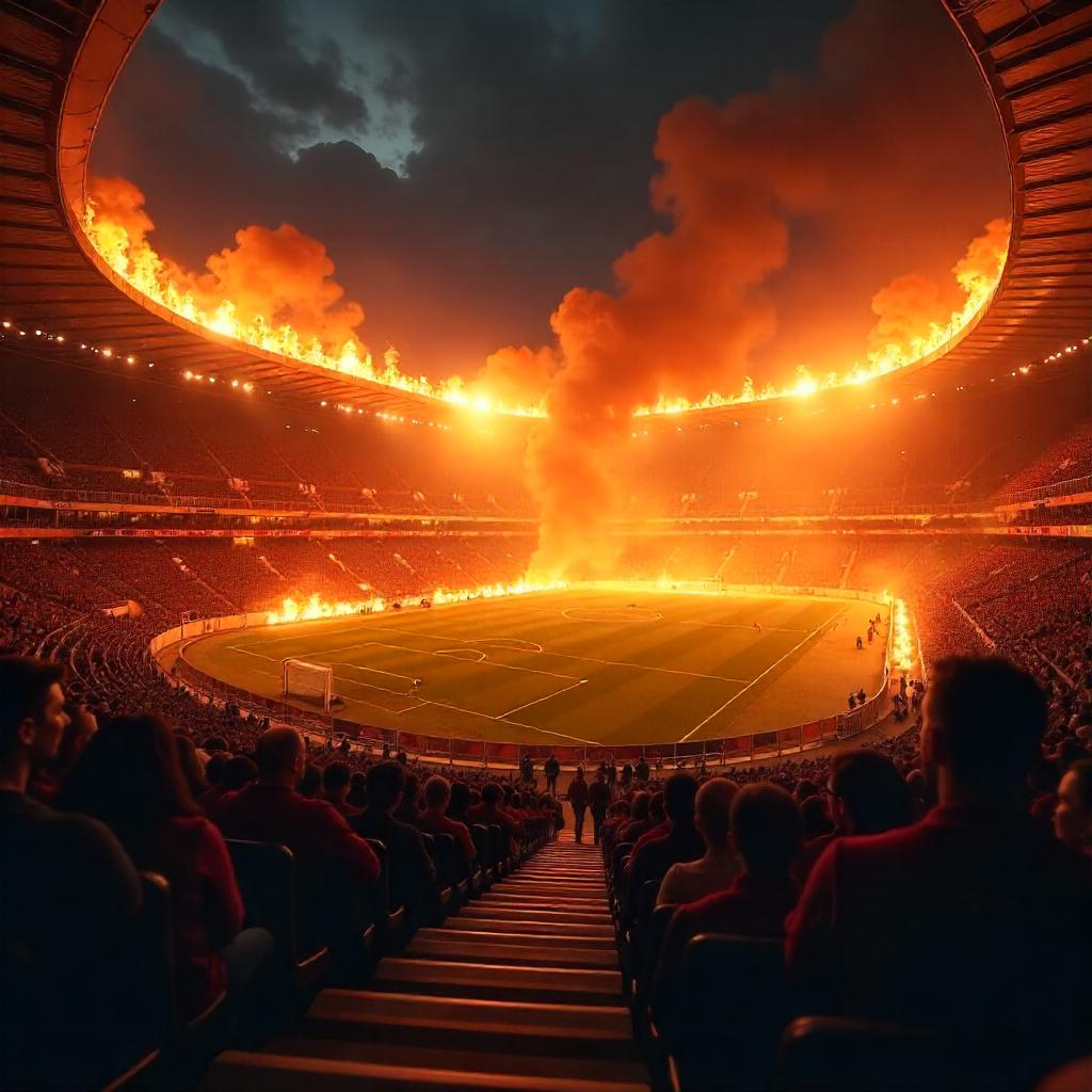 Photorealistic Fire in a Stadium at Night