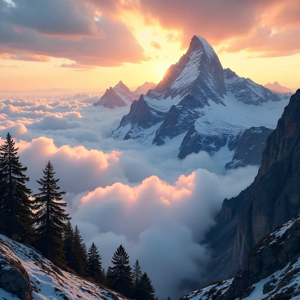 Sea of Clouds Over Majestic Mountain Peaks