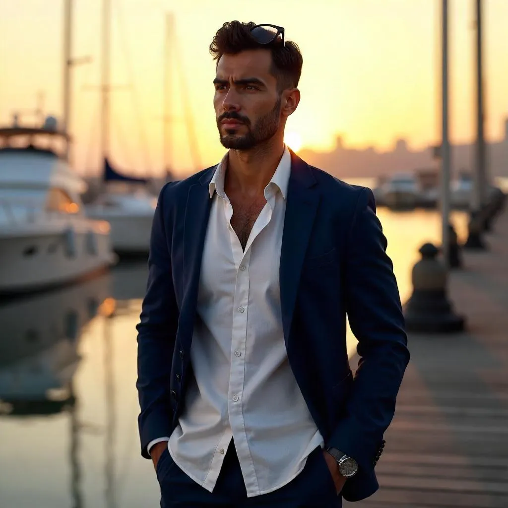 Handsome Middle Eastern Man at a Marina: 3D Render