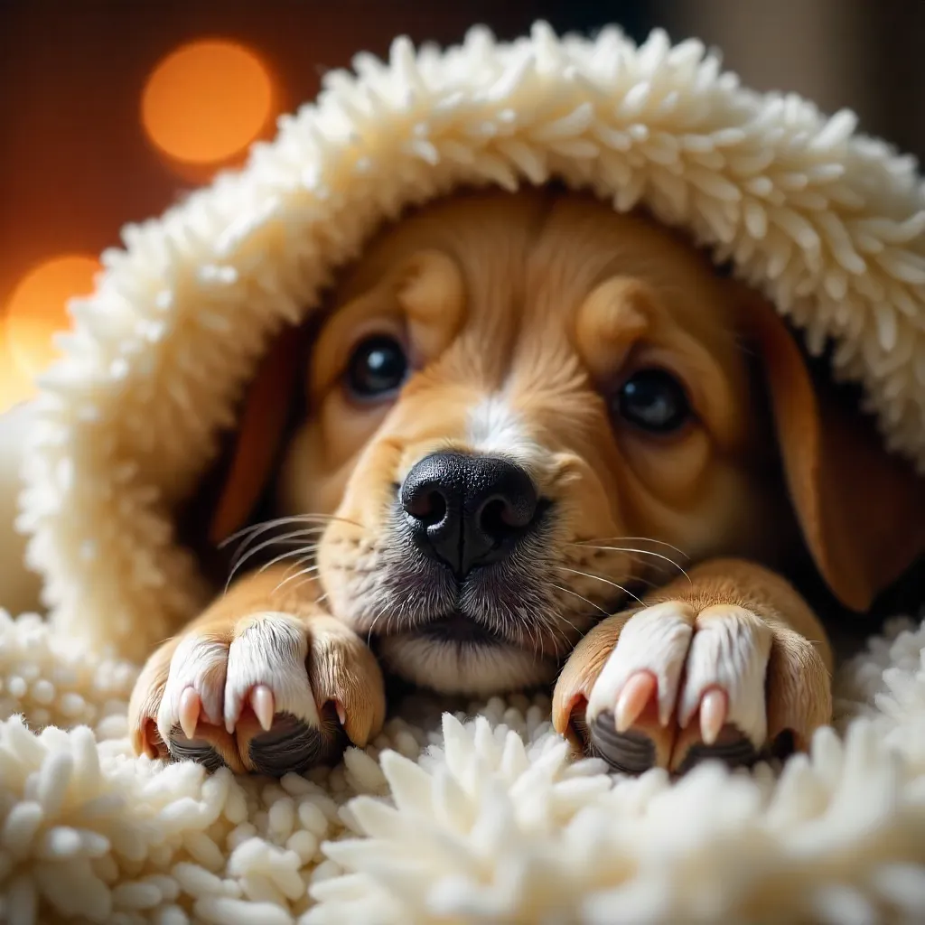 Cozy Blanket Peek: Adorable Puppy Nose & Paw