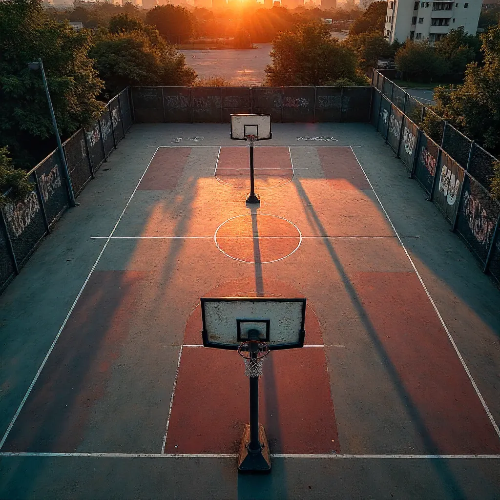 Sunset Aerial View of an Urban Sports Court