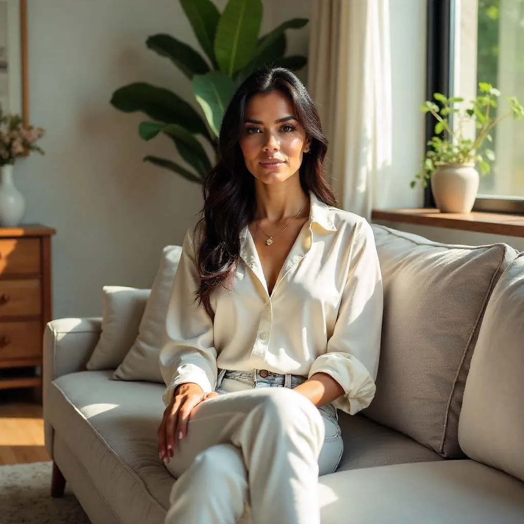 Radiant Latina in a Modern Living Room