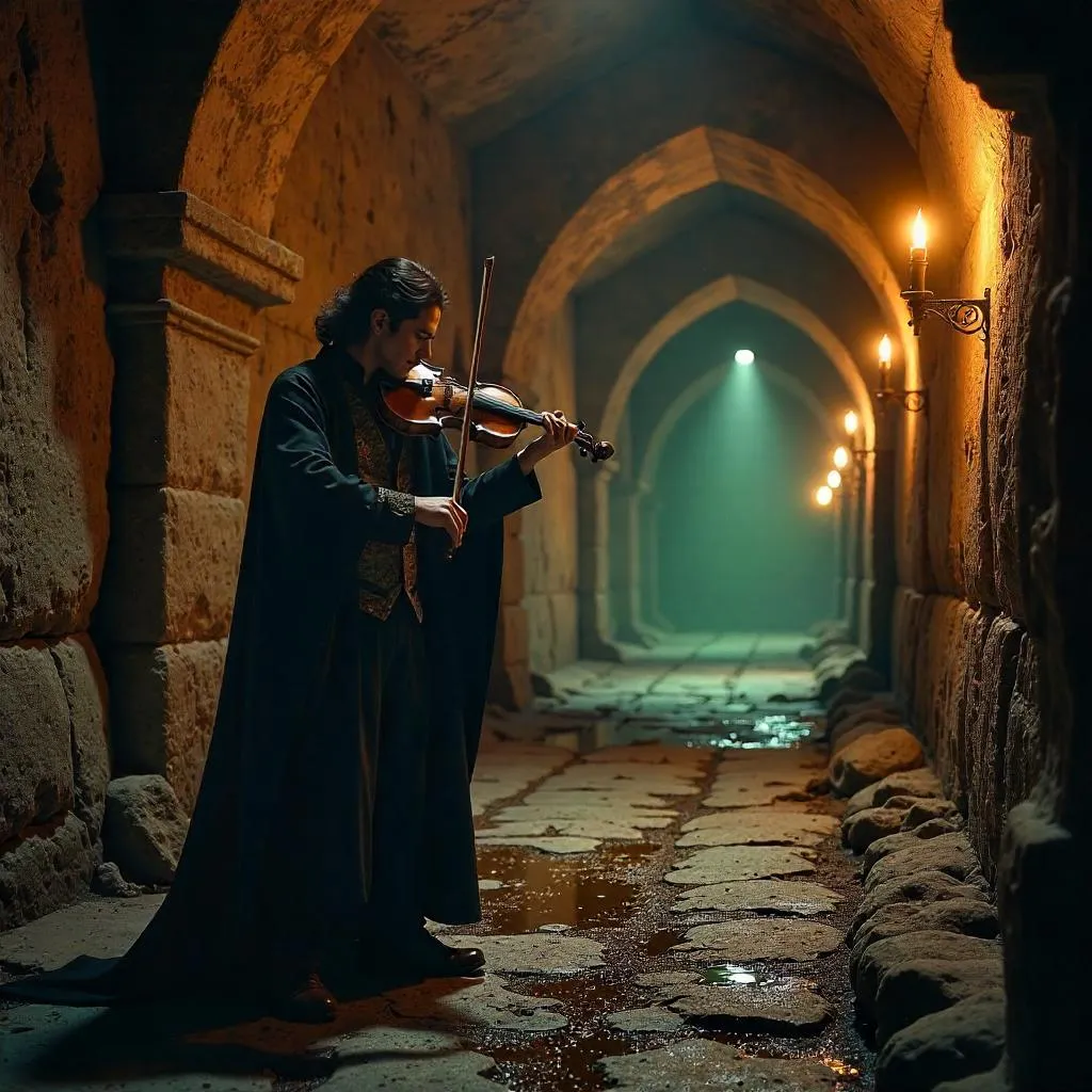 Moonlit Catacomb Violinist in Shadow