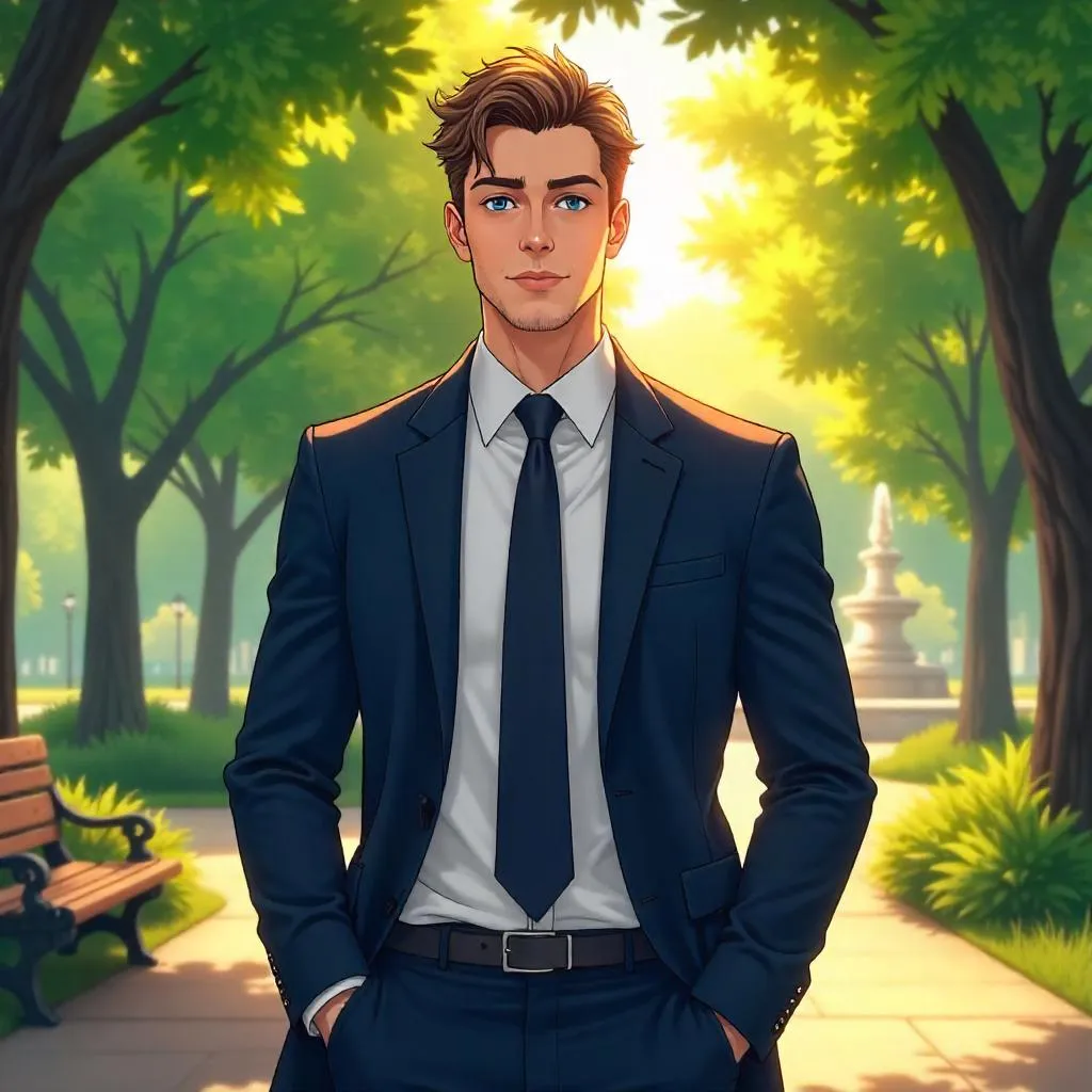 Professional White Man in a Park — Anime Style Portrait