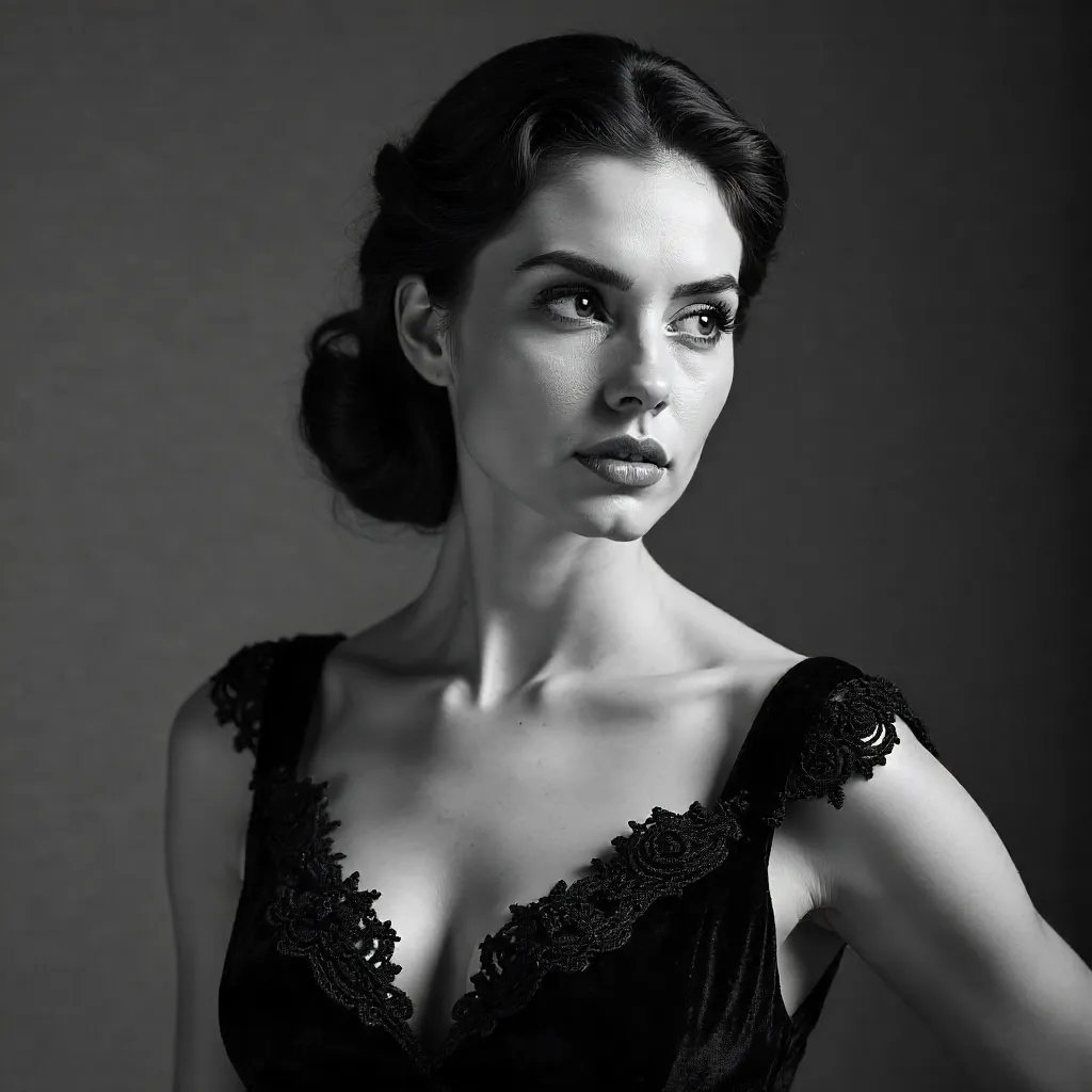 Elegant Monochrome Portrait in Textured Dress