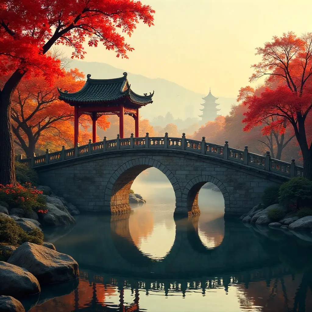 Autumn Reverie Over a Traditional Bridge in Nanjing