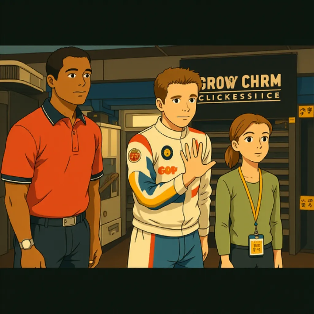 Will Ferrell, Michael Clarke Duncan, and Amy Adams in Talladega Nights: The Ballad of Ricky Bobby (2006) - Anime style