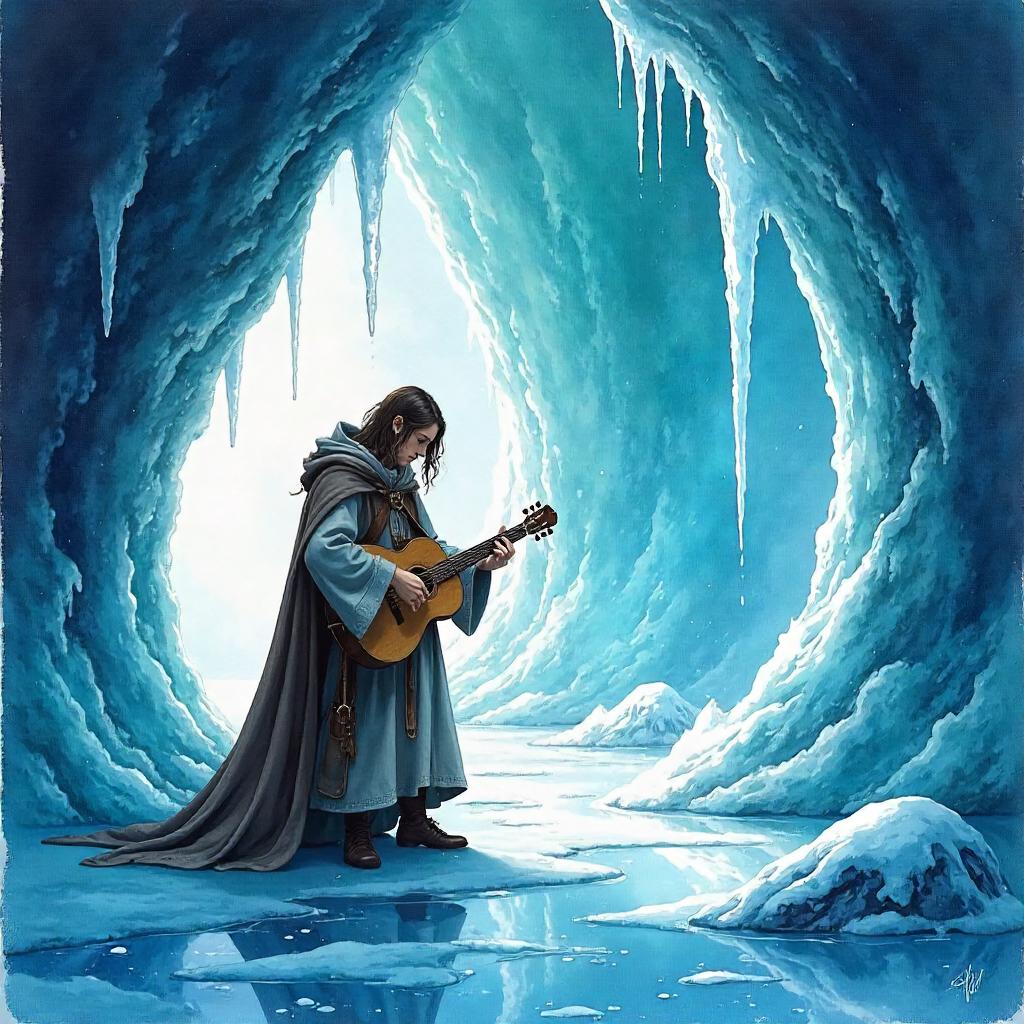 Bard in a Crystal Ice Cave: Watercolor Dream