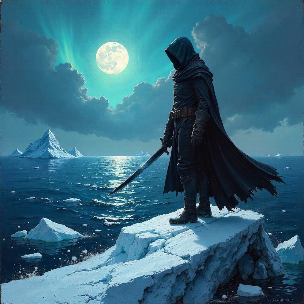 An Assassin Among Icebergs: A Polar Oil Painting