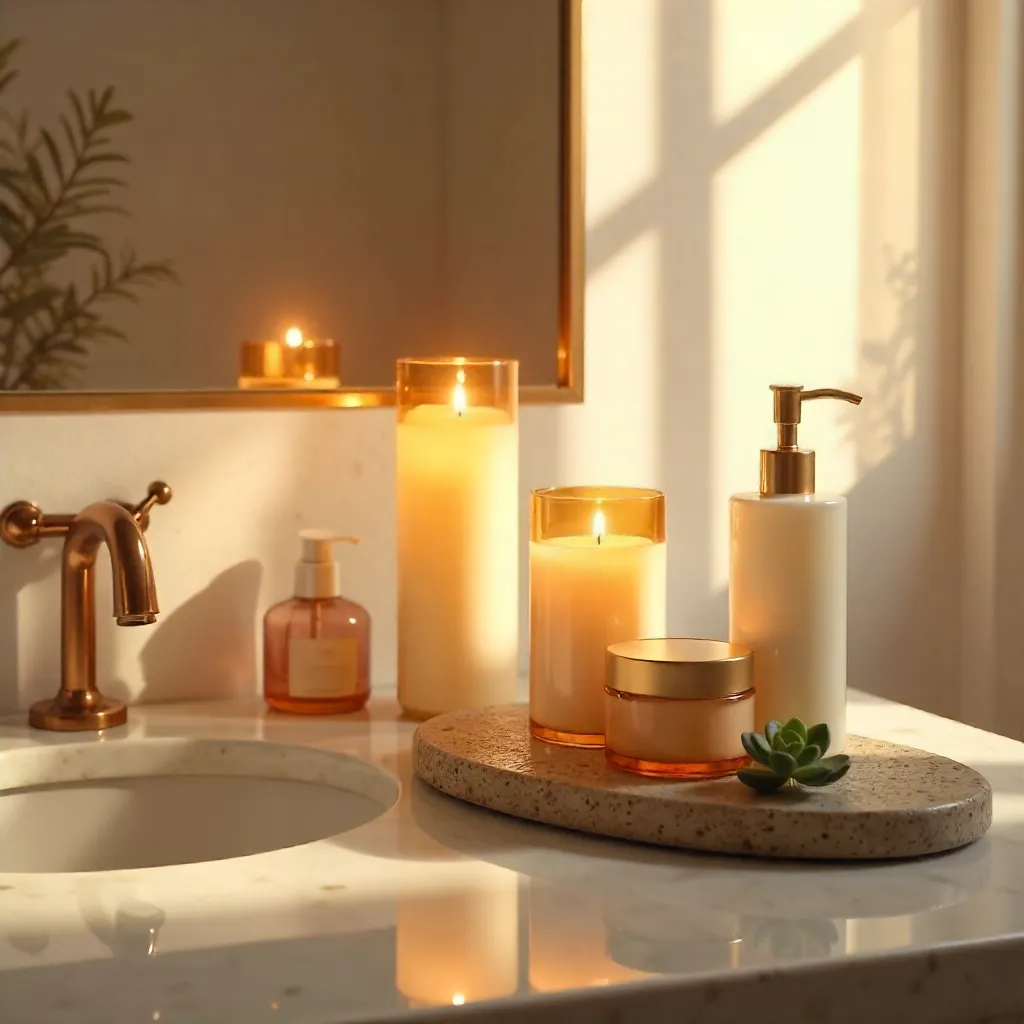 Warm Bath Countertop with Candles and Skincare