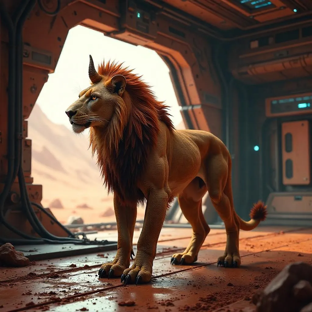 Photorealistic Manticore in a Mars Base
