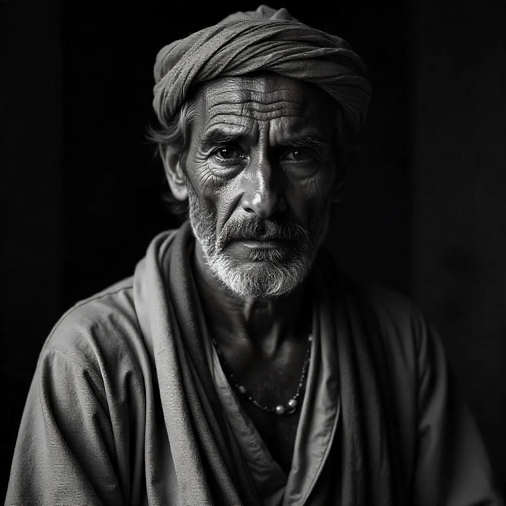 Moody Monochrome Portrait in Traditional Attire