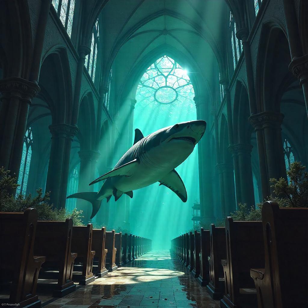 Shark Concept Art in a Flooded Chapel