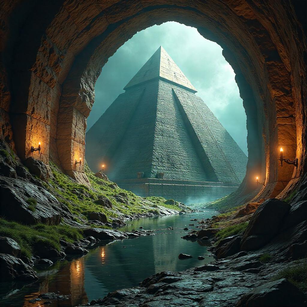 Subterranean Pyramid in a 3D Tunnel Render