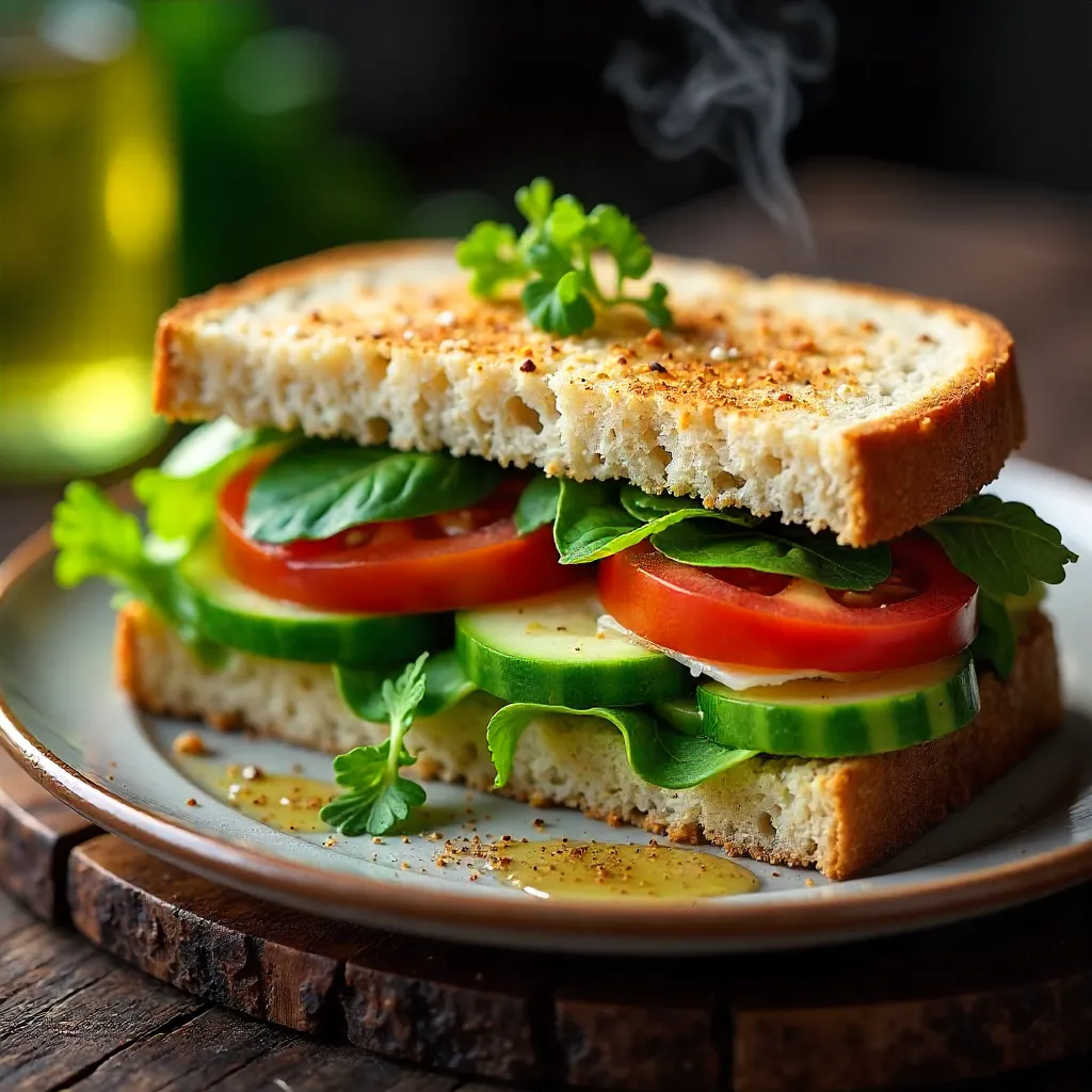 Close-Up Gourmet Sandwich on Rustic Bread