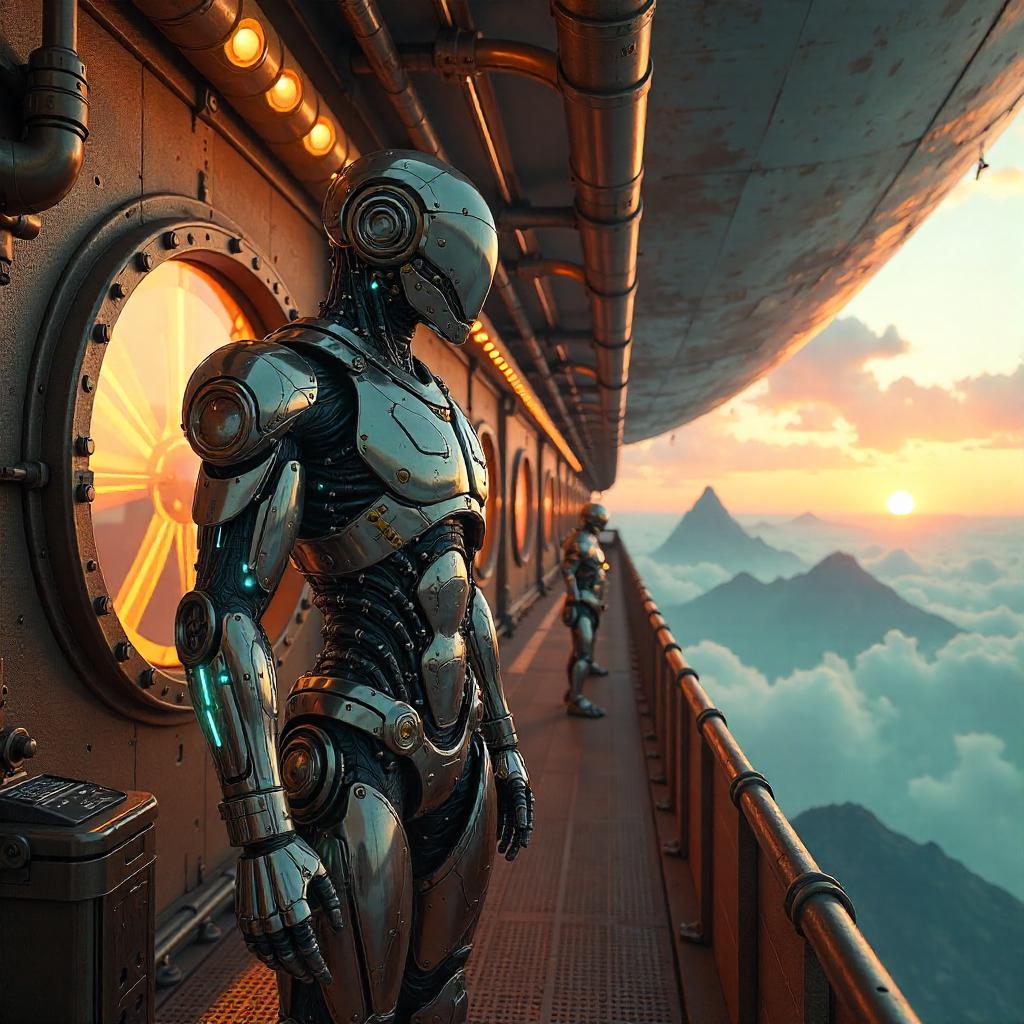 Cyborg on a Steampunk Airship