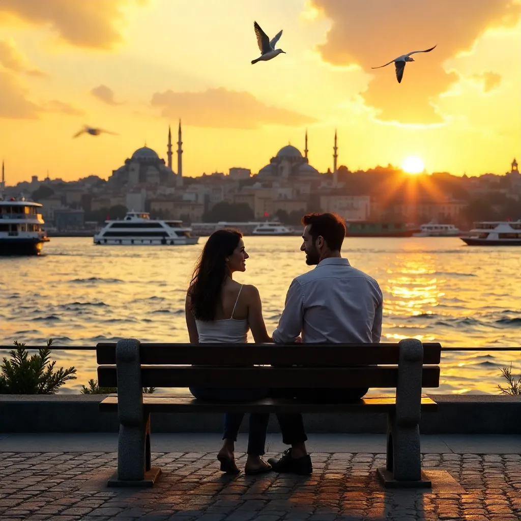 Couple on a Bosphorus Waterfront Bench