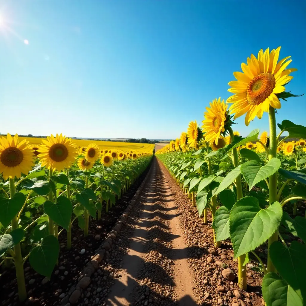 Blooming Sunflower Field to the Horizon