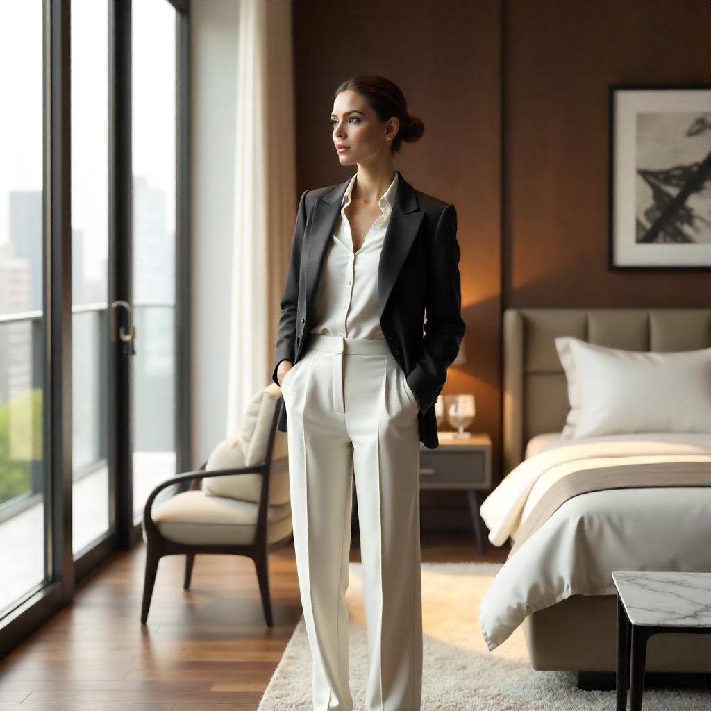 Confident White Woman in a Chic Hotel Room - 3D Render
