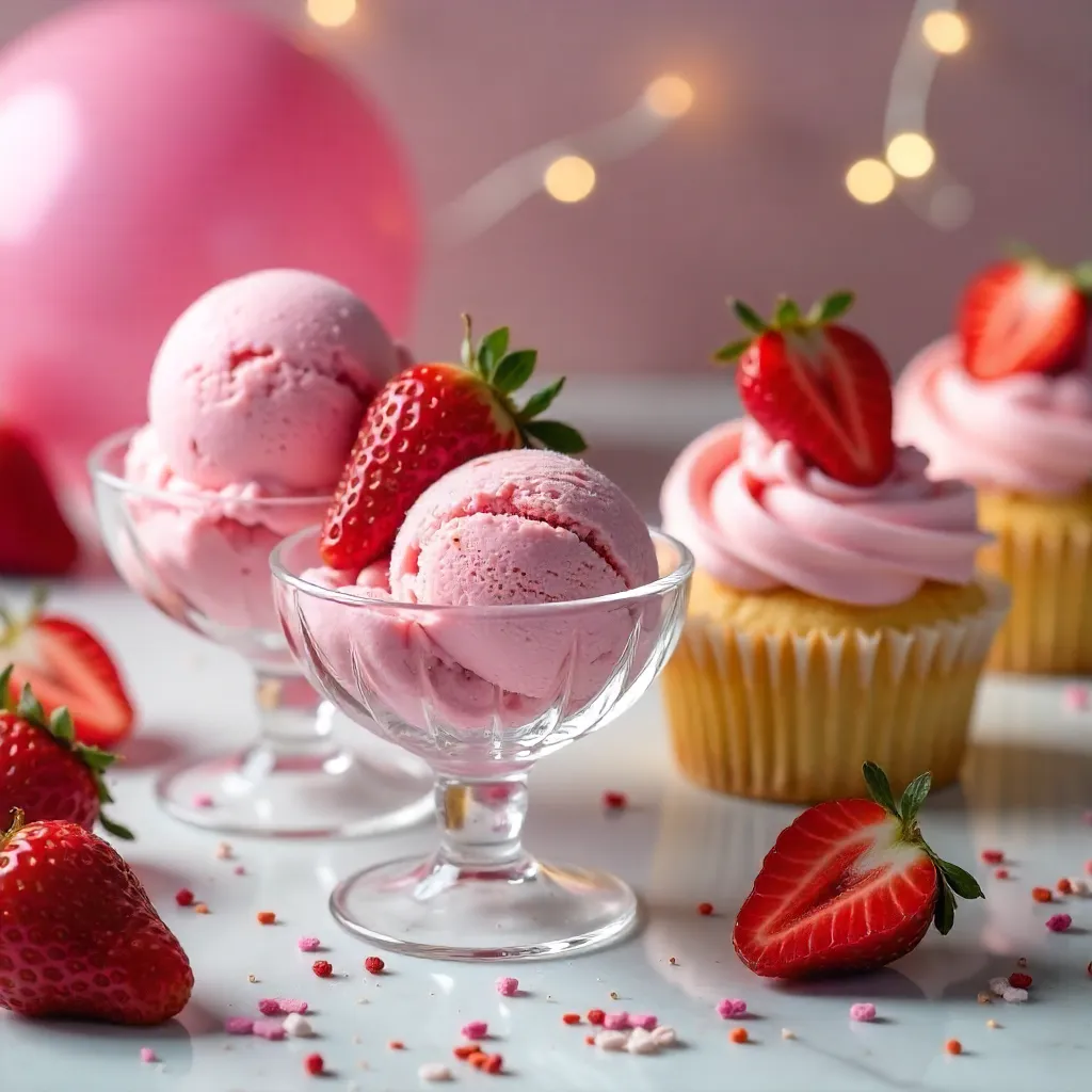 Festive Artisanal Strawberry Ice Cream & Cupcakes