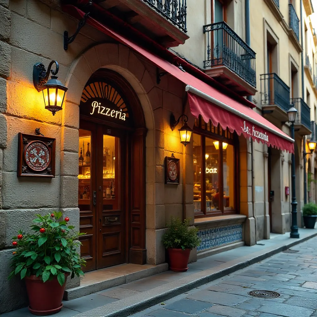 Authentic Pizzeria Facade in Barcelona's Gothic Quarter