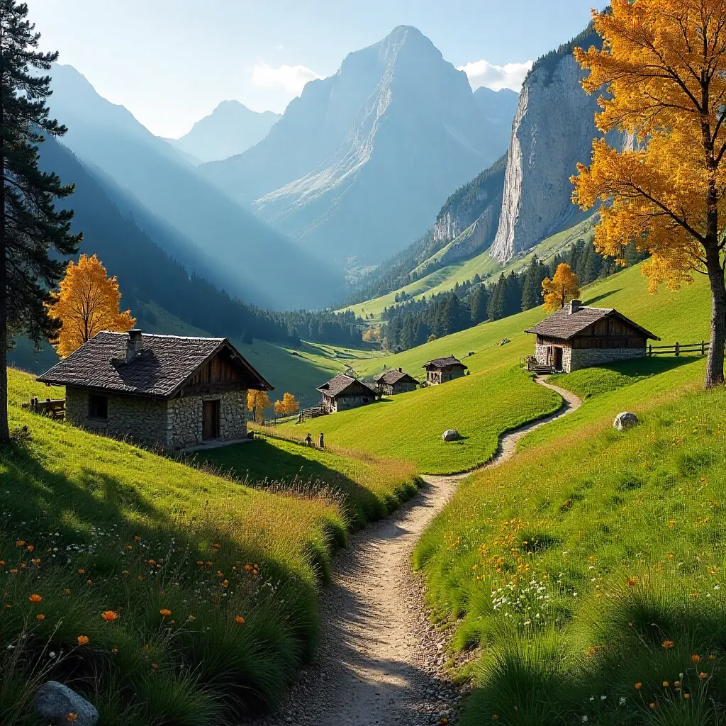 Autumn Dolomites: Rustic Huts Among Golden Fields